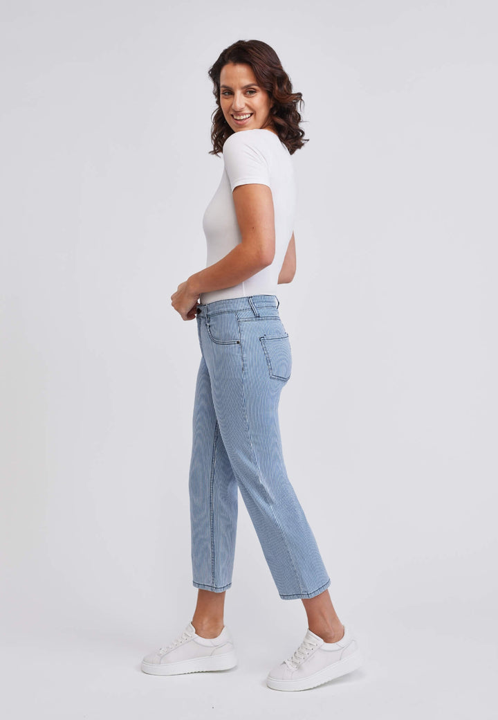 wonderjeans Relaxed Straight Ankle Stone Blue/White Stripe